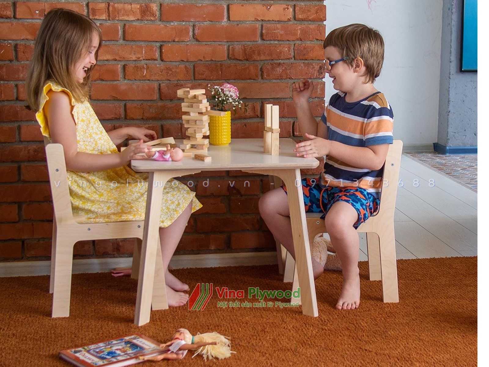 Combo 1 bàn 2 ghế trẻ em lắp ghép GE6803