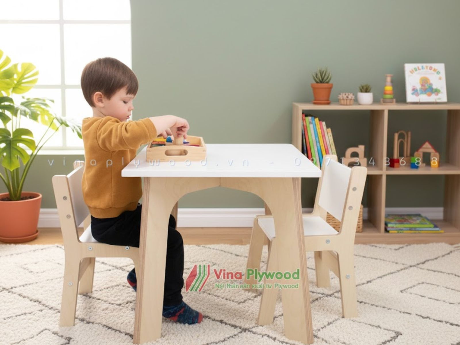 Combo 1 bàn 2 ghế trẻ em lắp ghép GE6803