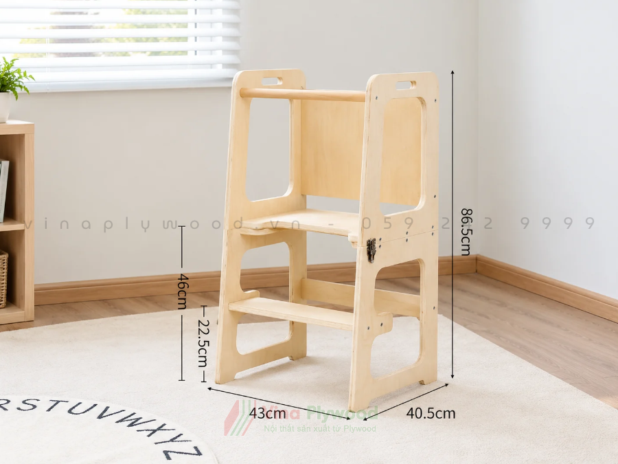 Tháp học tập gỗ đa năng 3 trong 1 cho trẻ em, bàn ghế gấp gọn, có bảng đen BG6816