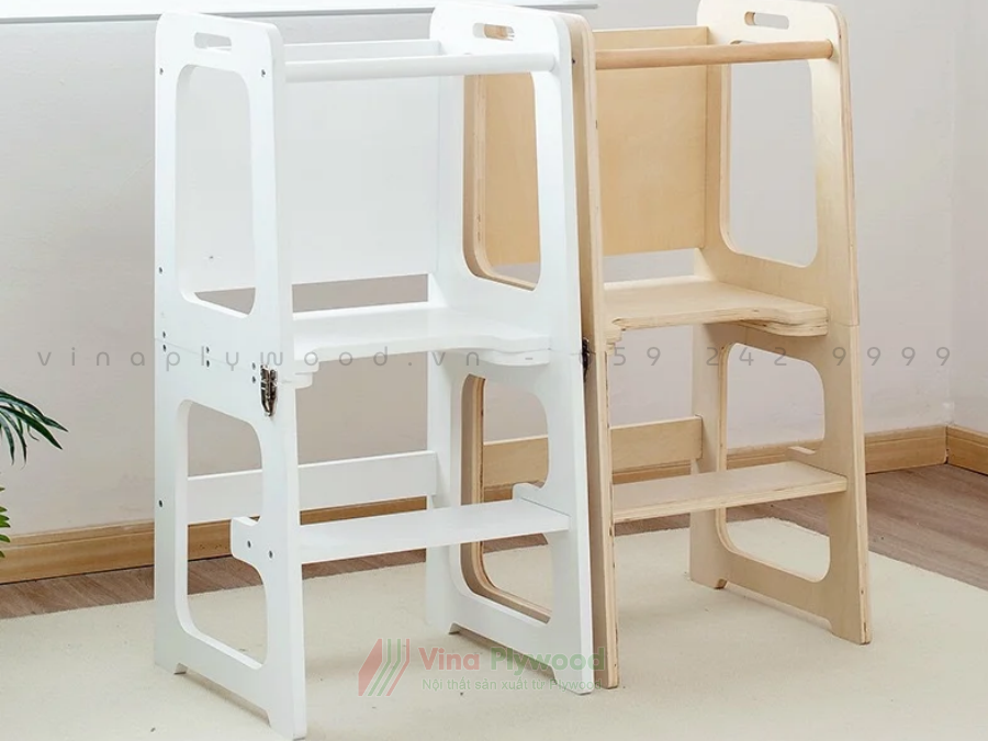 Tháp học tập gỗ đa năng 3 trong 1 cho trẻ em, bàn ghế gấp gọn, có bảng đen BG6816