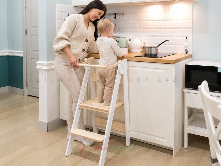 Ghế Đứng Bếp Cho Bé Gấp Gọn Hình Mèo, Có Bảng Phấn, 3 Mức Nâng Hạ BG6815