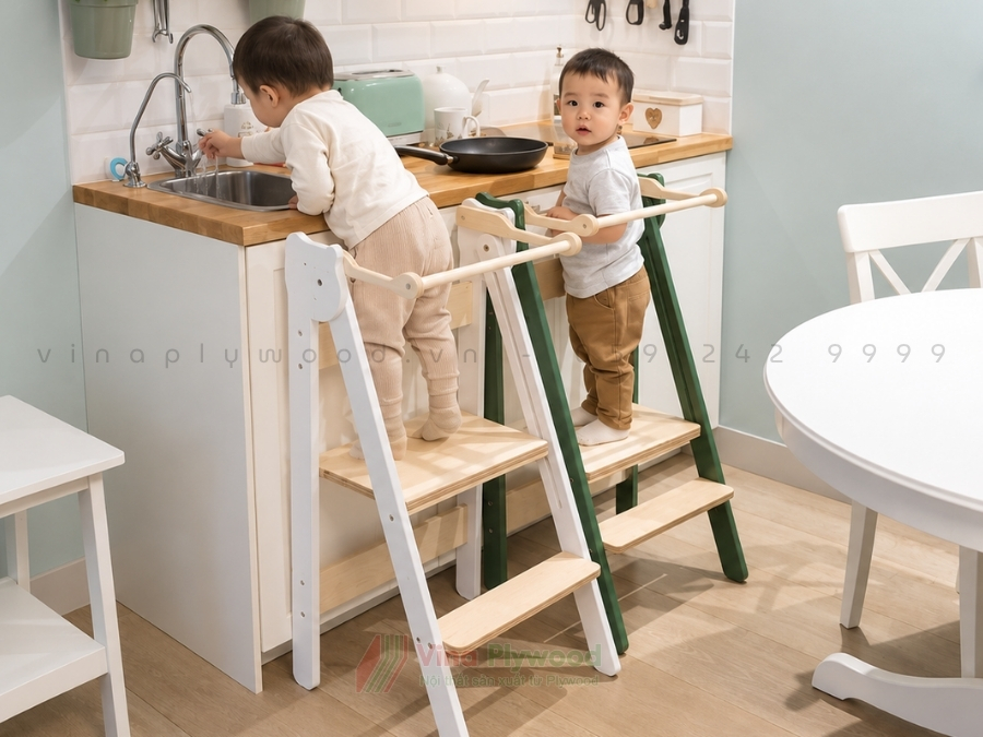 Ghế Đứng Bếp Cho Bé Gấp Gọn Hình Mèo, Có Bảng Phấn, 3 Mức Nâng Hạ BG6815