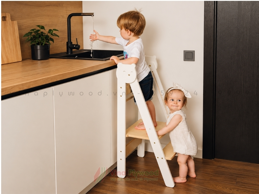 Ghế Đứng Bếp Cho Bé Gấp Gọn Hình Mèo, Có Bảng Phấn, 3 Mức Nâng Hạ BG6815