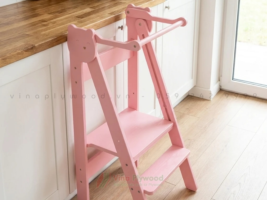 Ghế Đứng Bếp Cho Bé Gấp Gọn Hình Mèo, Có Bảng Phấn, 3 Mức Nâng Hạ BG6815