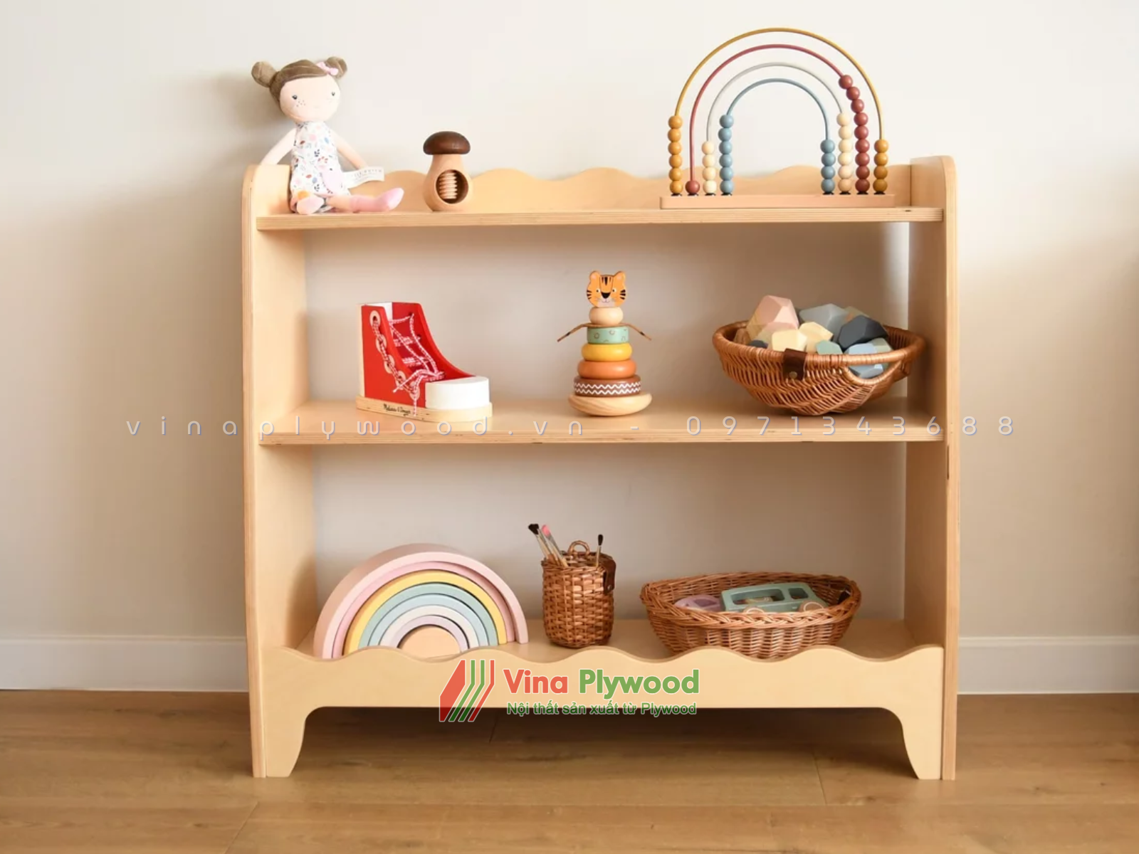 Kệ để đồ chơi cho bé bằng gỗ 3 tầng Montessori TK6801
