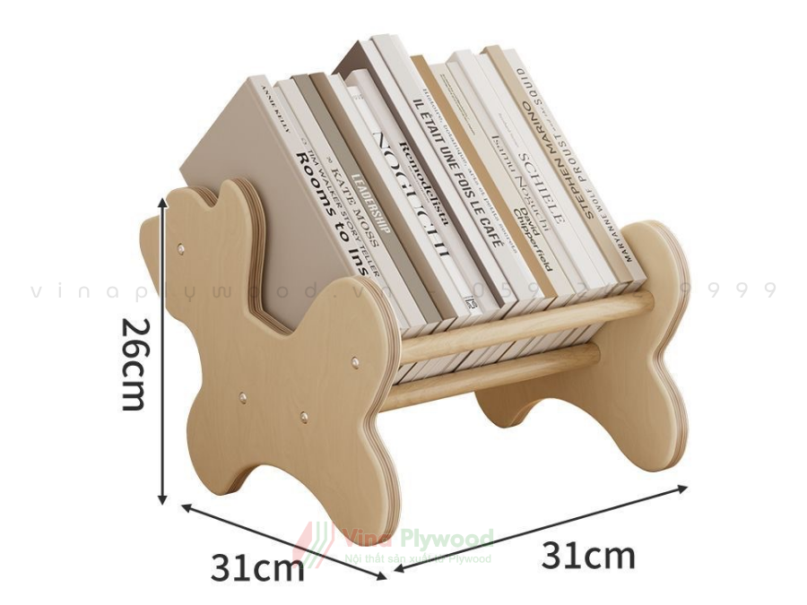 Kệ sách để bàn sáng tạo nhiều hình TK6811 là lựa chọn lý tưởng giúp bé sắp xếp sách, truyện và đồ dùng học tập ngăn nắp ngay trên bàn học. Sản phẩm được VinaPlywood sản xuất từ gỗ Plywood cao cấp, gia công CNC chính xác, bo tròn toàn bộ góc cạnh mềm mại, đảm bảo an toàn khi sử dụng. Bề mặt và cạnh kệ được sơn lót chống mốc, giúp tăng độ bền, chống ẩm và dễ dàng vệ sinh. Thiết kế sáng tạo với nhiều hình dáng ngộ nghĩnh như chó, mèo, khủng long… tạo điểm nhấn đáng yêu, khơi gợi hứng thú đọc sách cho trẻ. Kệ phù hợp sử dụng tại gia đình, trường mầm non, lớp học Montessori và các không gian giáo dục sớm.