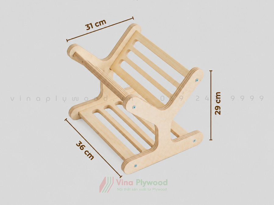 Kệ sách Montessori TK6812 bằng gỗ Plywood đặt cạnh giỏ đồ chơi, lưu trữ nhiều sách truyện trên hai tầng tiện lợi.