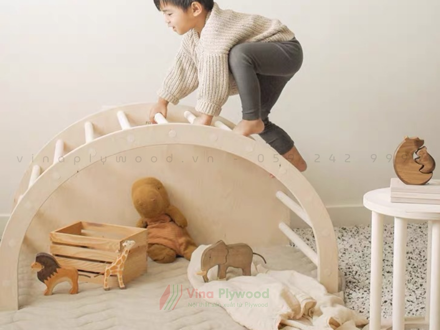 òm leo núi vận động Montessori 5 trong 1 chất liệu plywood an toàn cho bé VD6812