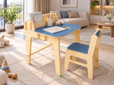 Bộ bàn ghế trẻ em 2-6 tuổi Montessori hàng lắp ghép sản xuất từ plywood an toàn, thân thiện cho bé BG6812
