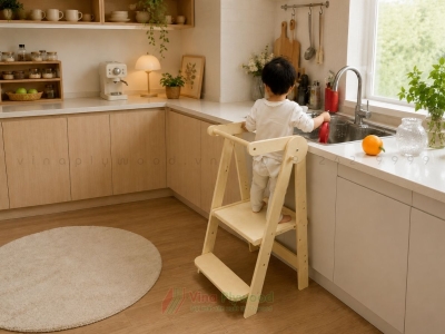 Tháp Học tập, ghế đứng bếp Montessori gấp gọn chất liệu plywood GB6811